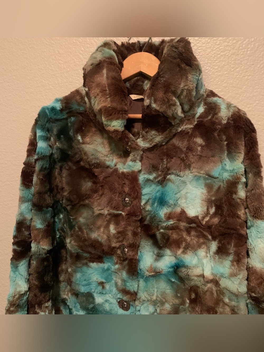 Soft Surroundings Matilda Tie Dye Cocoon Furry Coat Size Large